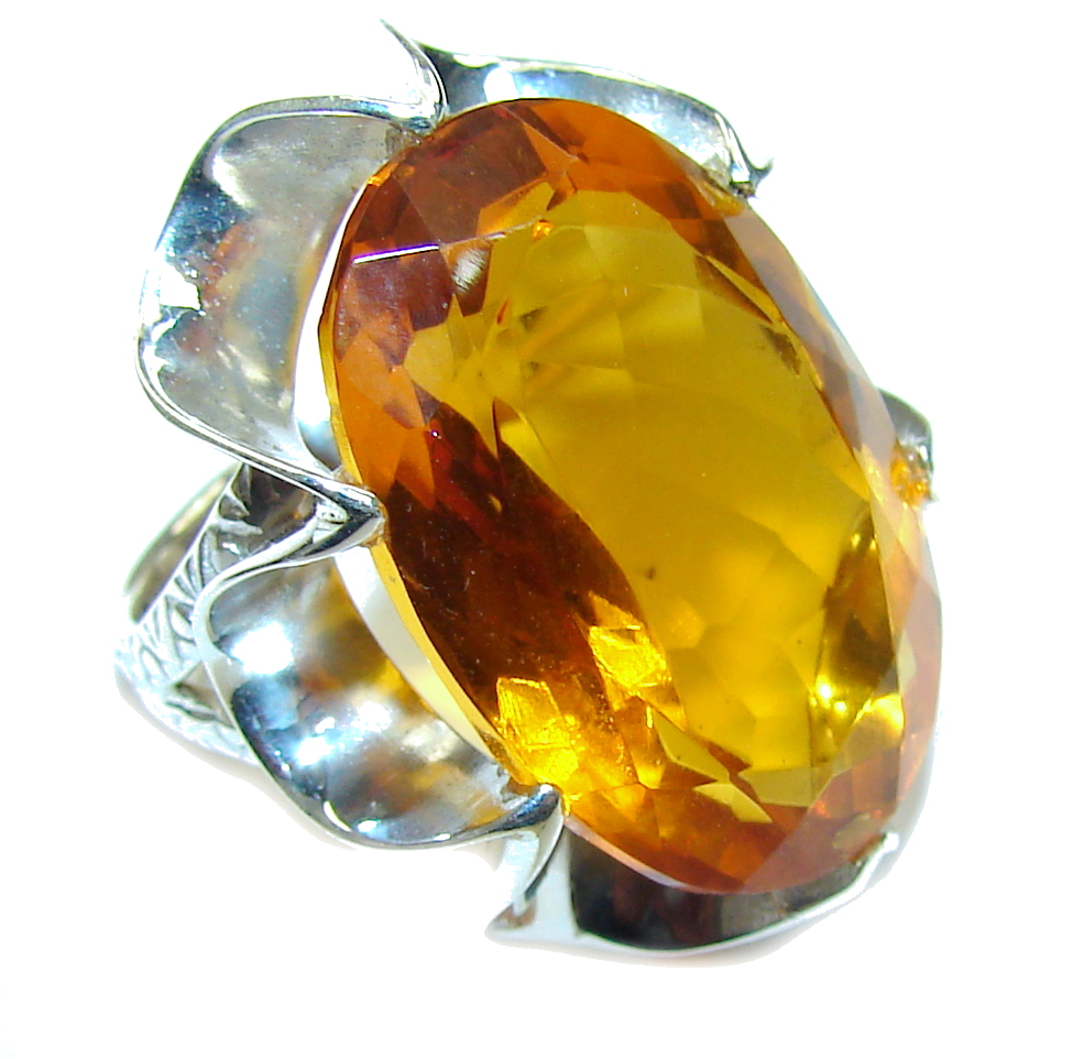 Amazing Created Golden Topaz Sterling Silver Ring s. 6 1/2