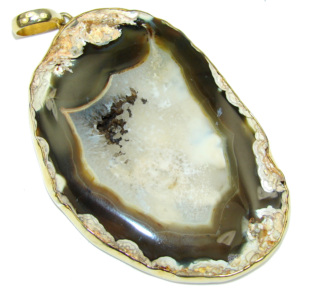 Jumbo! Stunning AAA Agate Druzy, Gold Plated Sterling Silver Pendant