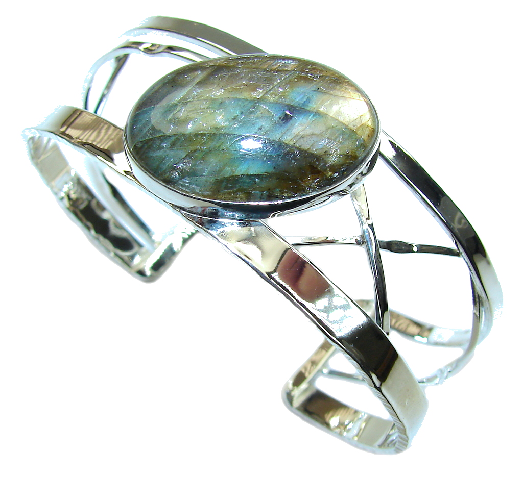 Amazing! Modern Shimmering Labradorite Sterling Silver Bracelet / Cuff
