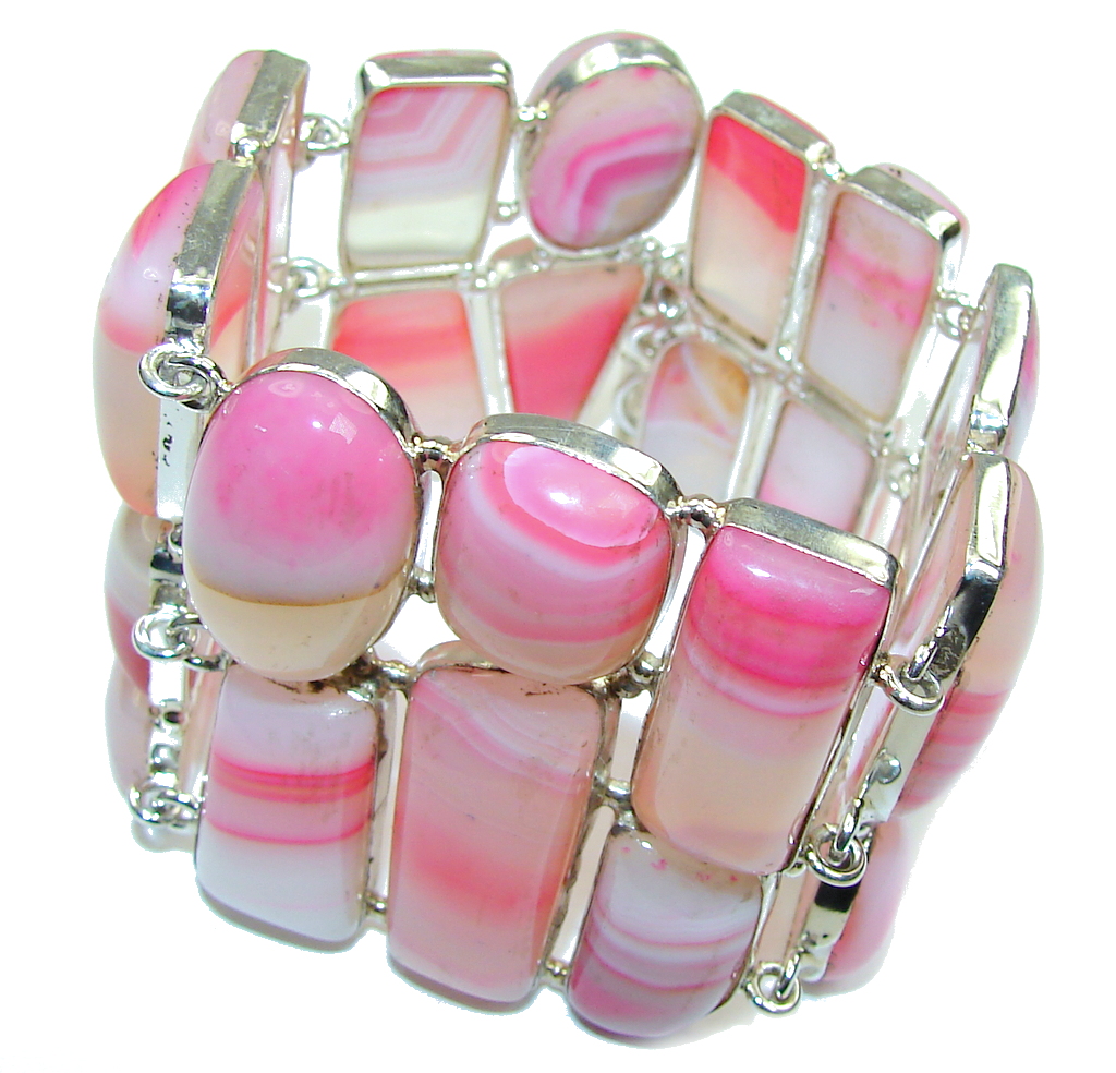 Path Of Life!! Pink Botswana Agate Sterling Silver Bracelet