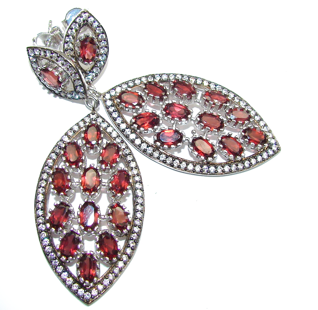 Big! Natural Red Garnet & White Topaz Sterling Silver earrings