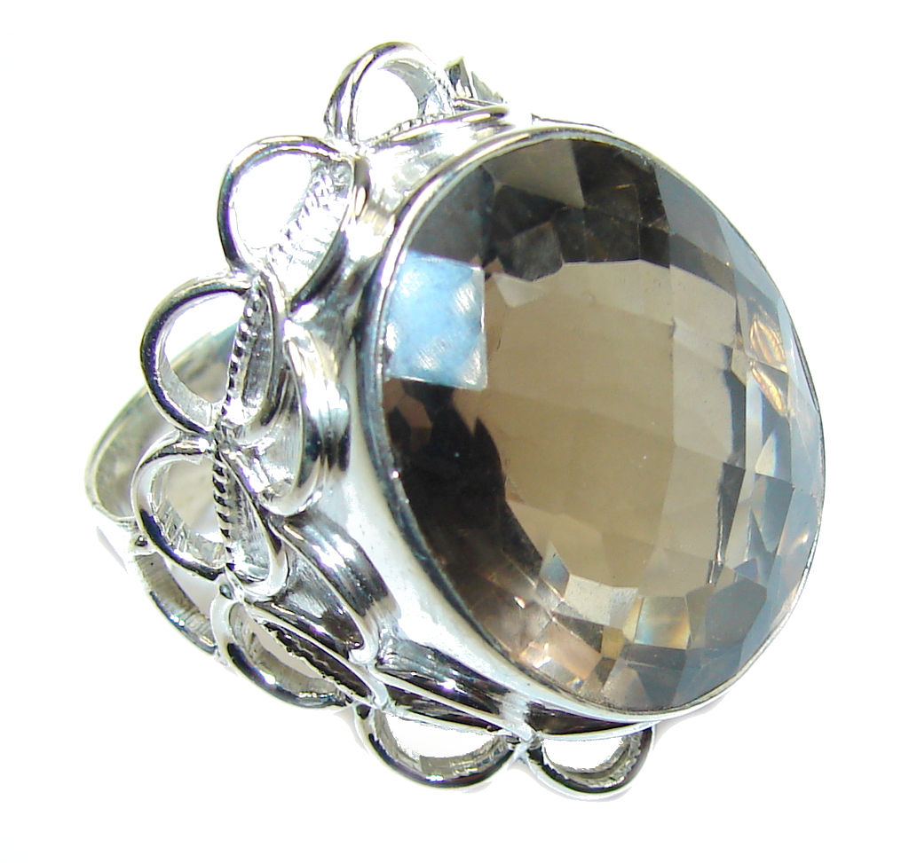 Big! Bali Secret! Smoky Topaz Sterling Silver ring s. 11
