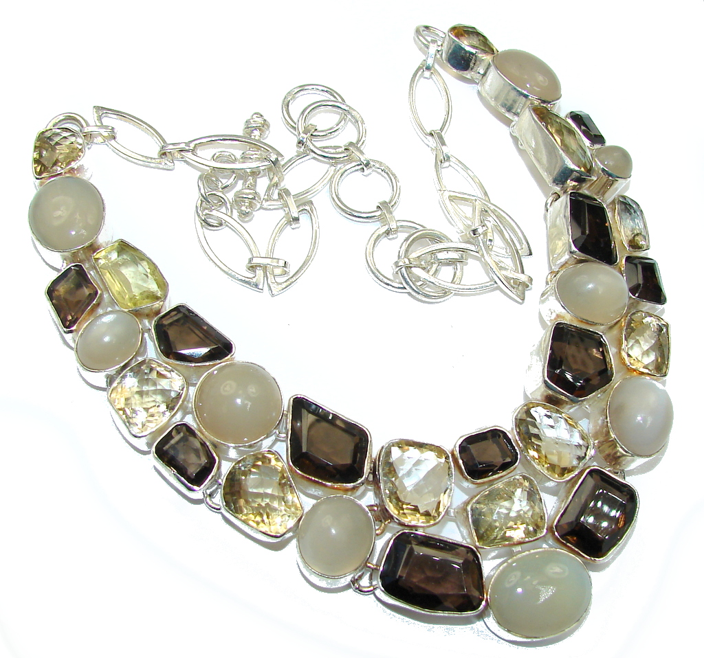 Ray Of Light!! Golden Calcite & Citrine & Smoky Topaz Sterling Silver necklace