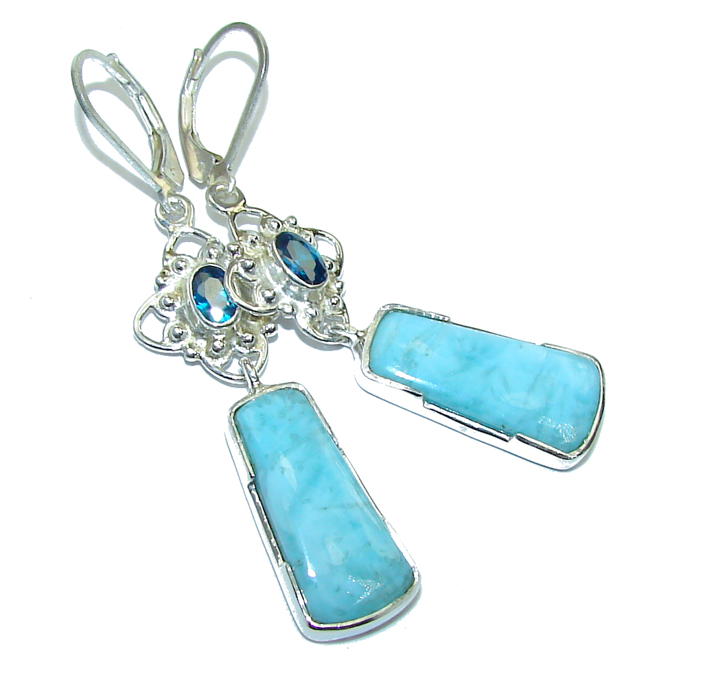 Amazing AAA Blue Larimar & London Blue Topaz Sterling Silver earrings