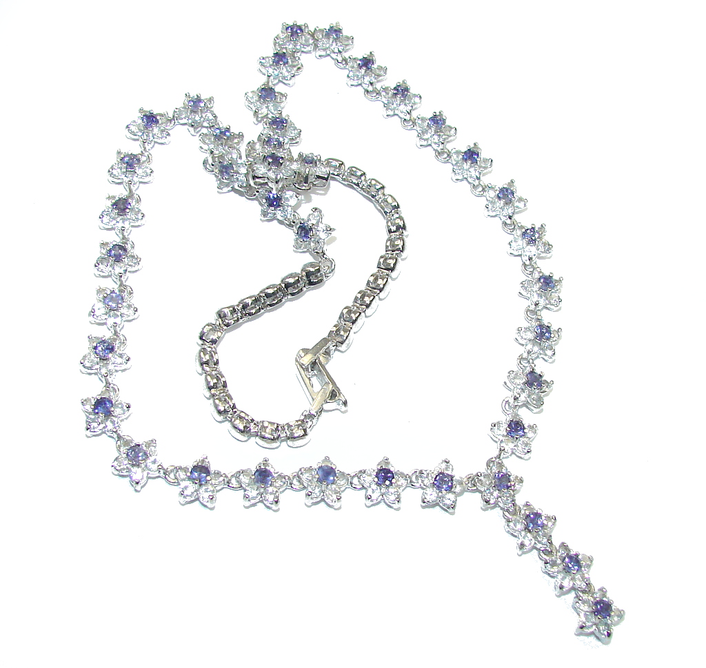 Luxury Floral Design Purple Iolite & White Topaz Sterling Silver necklace