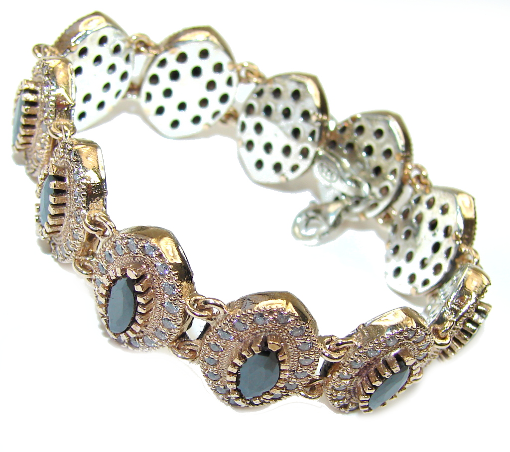 Victorian Style! Hematite & White Topaz Sterling Silver Bracelet