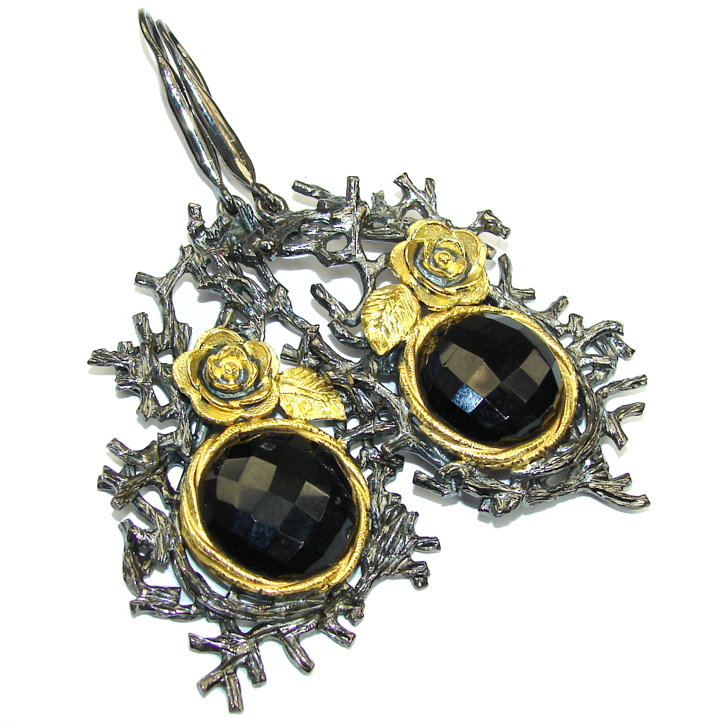 Huge! Stunning Design! AAA Onyx , Gold Plated, Rhodium Plated Sterling Silver earrings