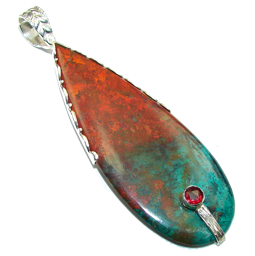 Big! Red Sonora Jasper & Garnet Sterling Silver Pendant