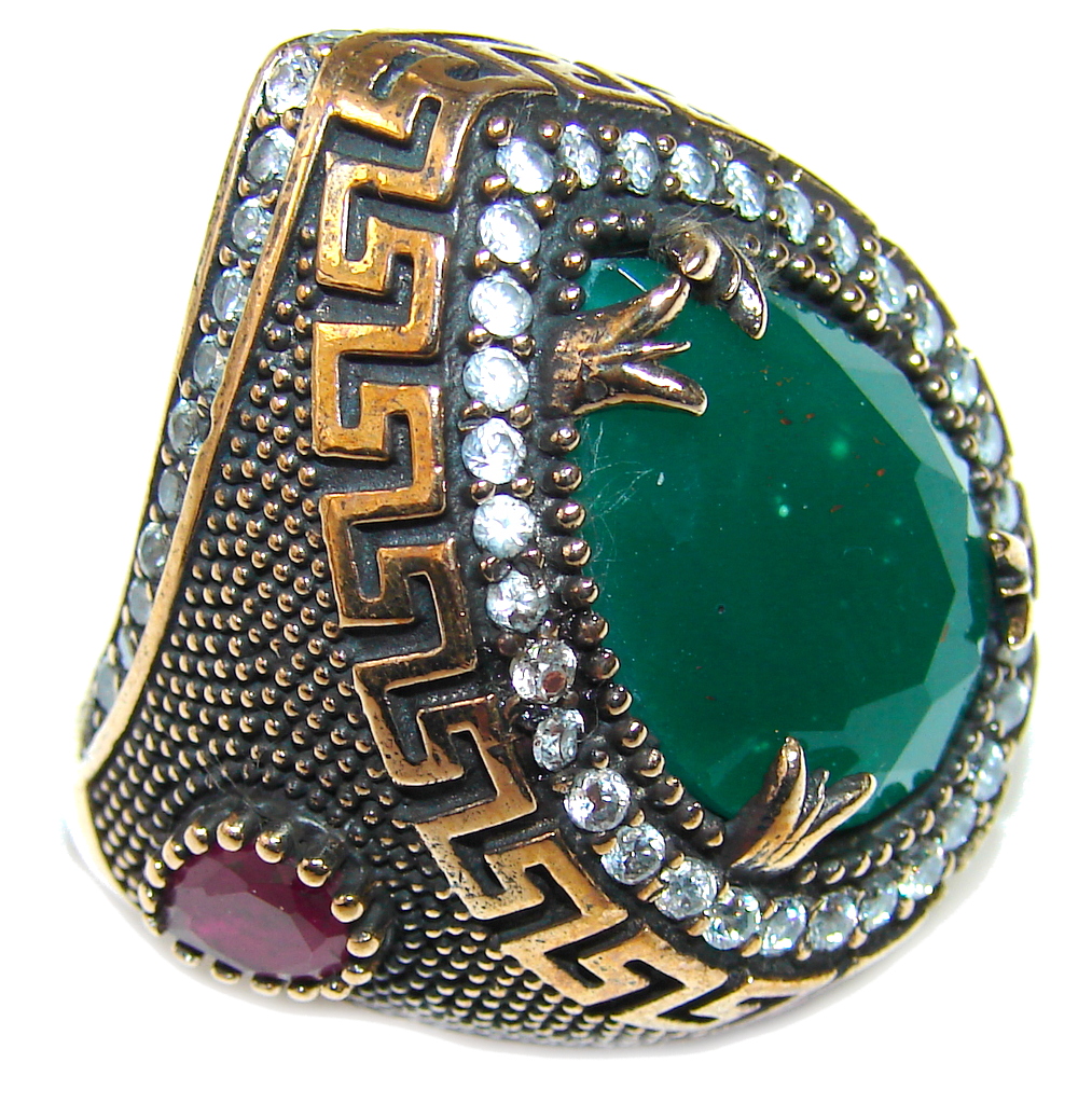 Victorian Design! Emerald & White Topaz Sterling Silver Ring s. 7 1/4