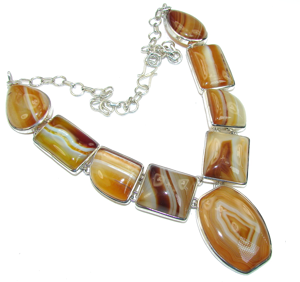Dainty Daisy!! Brown Botswana Agate Sterling Silver necklace