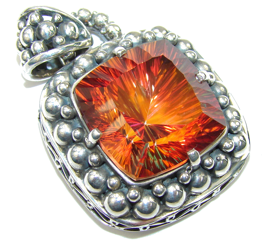 Bali Style Dramaitic Orange Magic Topaz Sterling Silver Pendant