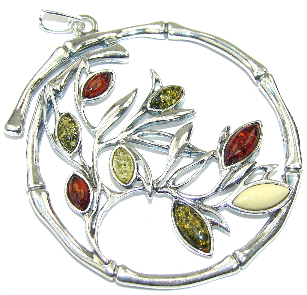 Big! Fashion Tree Baltic Polish Amber Sterling Silver Pendant