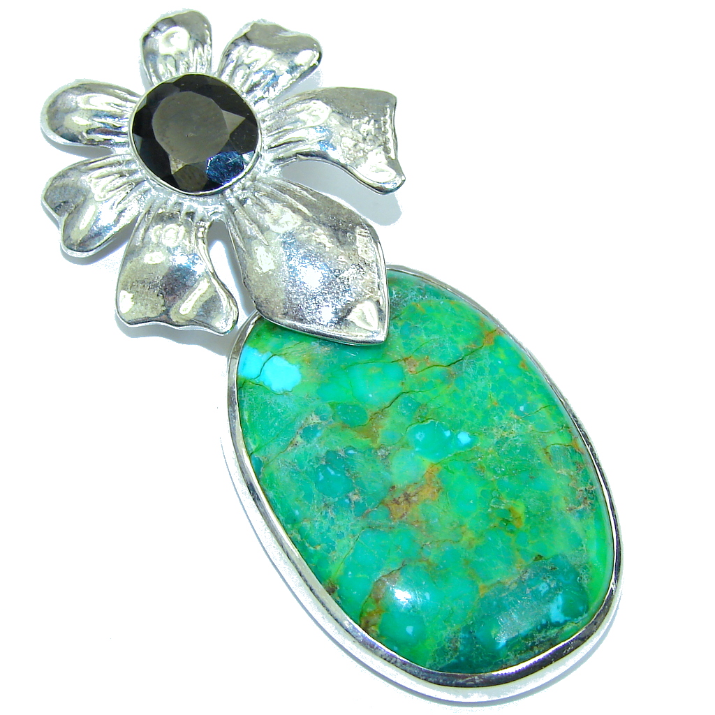 Big! Fresh Green Turquoise Sterling Silver Pendant