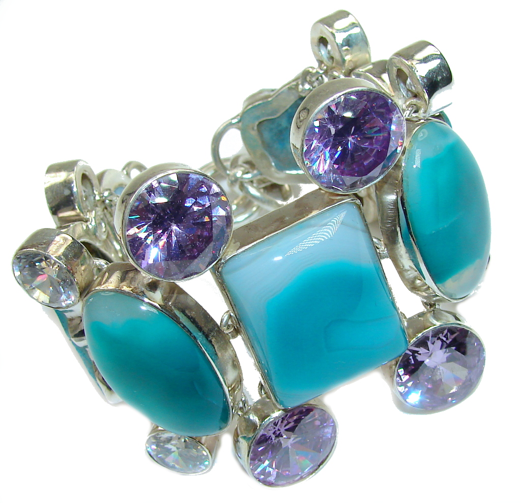 Stylish Design Huge Botswana Agate Sterling Silver Bracelet