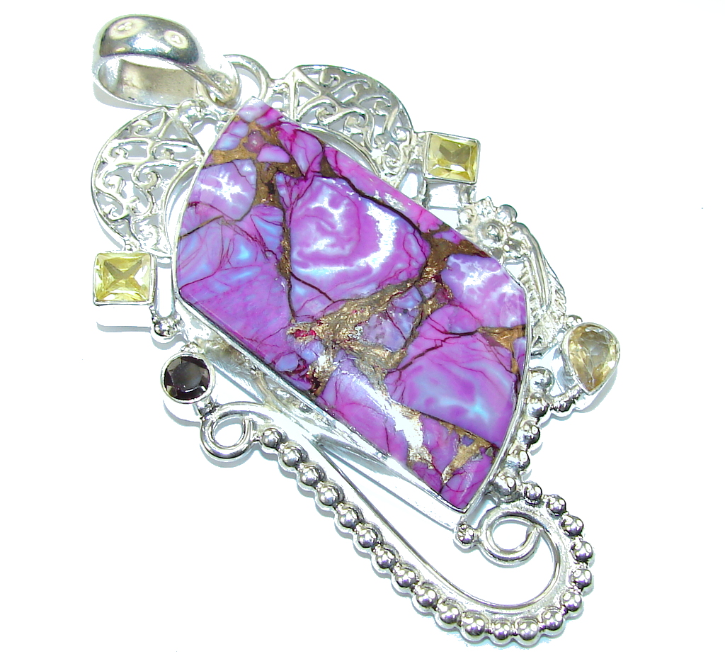 Big! Very Fancy Purple Turquoise Sterling Silver Pendant