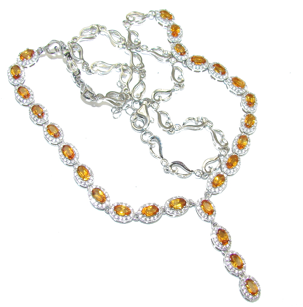 AAA Rich Natural Citrine & White Topaz Sterling Silver necklace