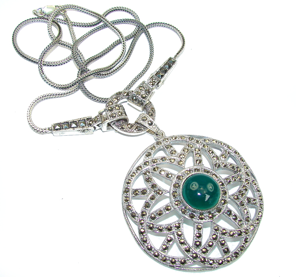 Vintage Style! Marcasite & Agate Sterling Silver necklace