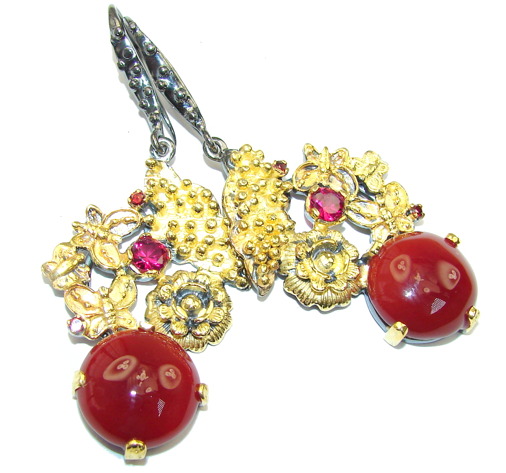 Beautiful! AAA Brown Carnelian, Gold Plated, Rhodium Plated Sterling Silver earrings / Long