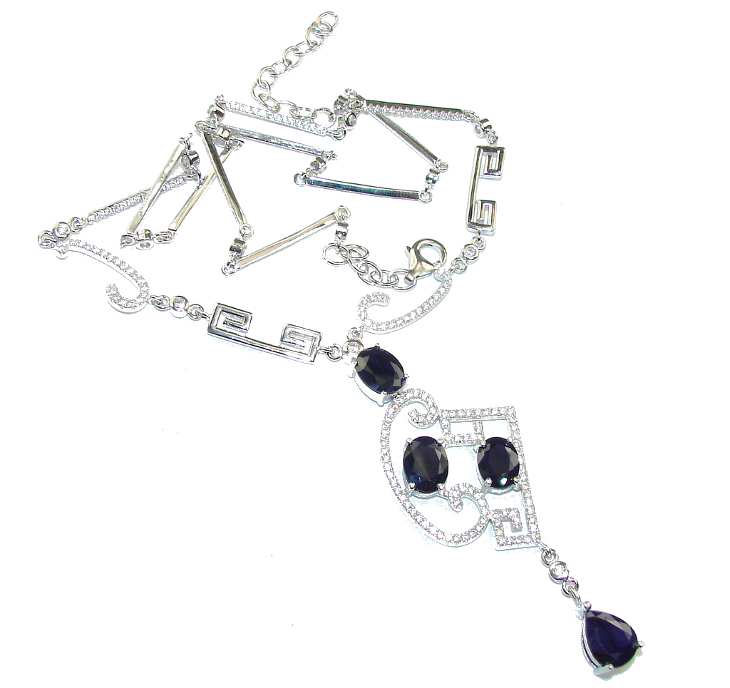 Genuine Blue Sapphire & White Topaz Sterling Silver necklace