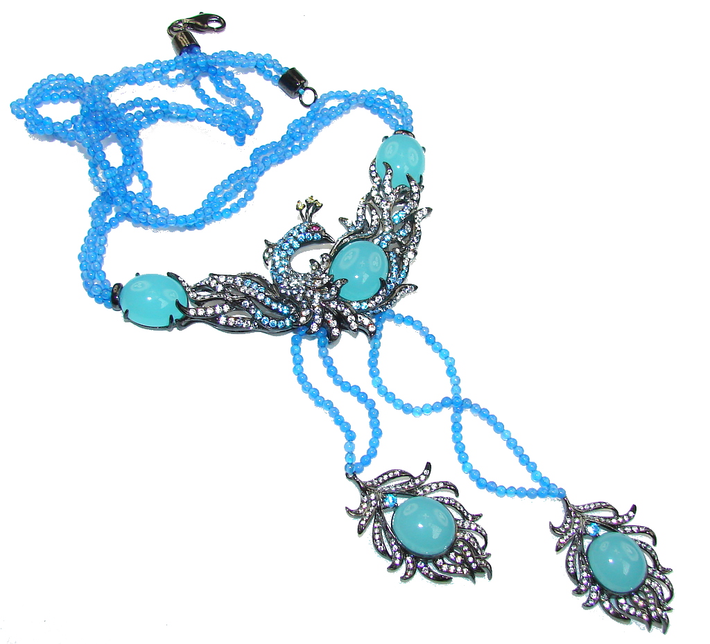 Secret Beauty! Blue Aquamarine & Agate Sterling Silver necklace