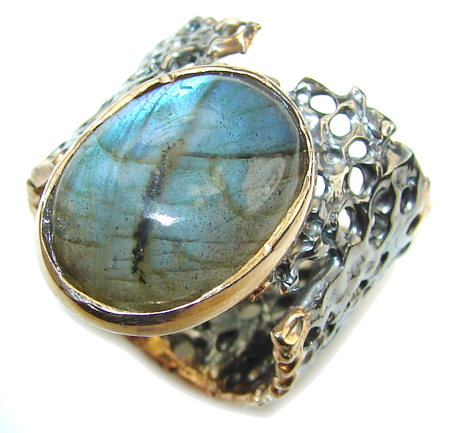 Just Perfect!! AAA Labradorite, Rhodiium Plated, Rose Gold Plated Sterling Silver Ring s. 8