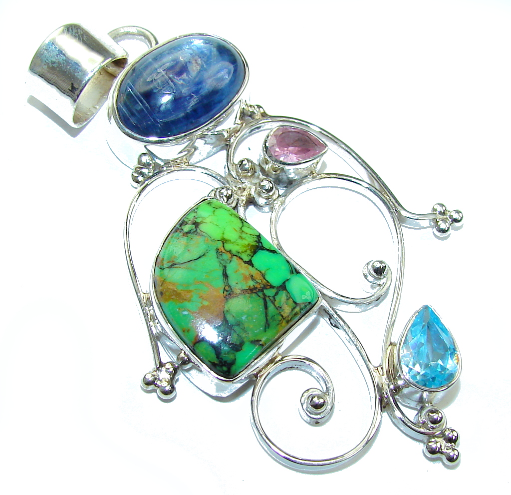 Big! Pale Beauty! Green Turquoise Sterling Silver Pendant
