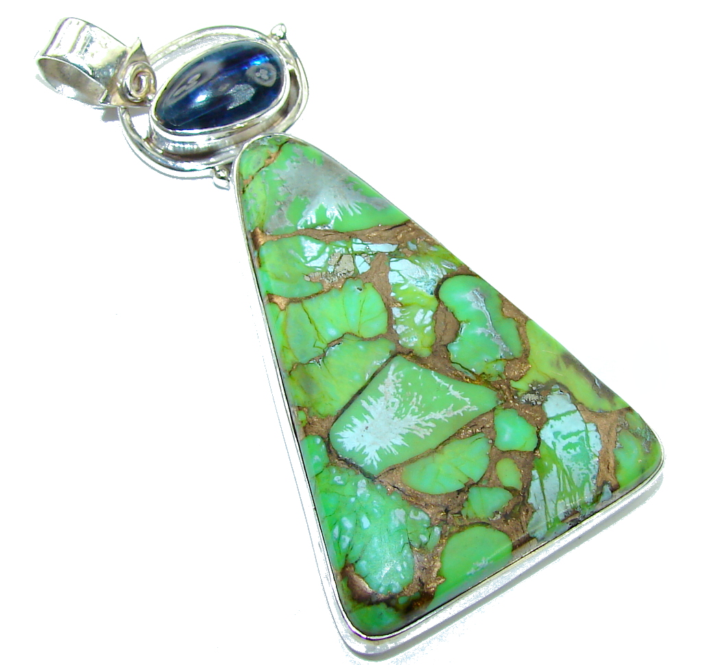 Big! Secret Copper Green Turquoise Sterling Silver Pendant