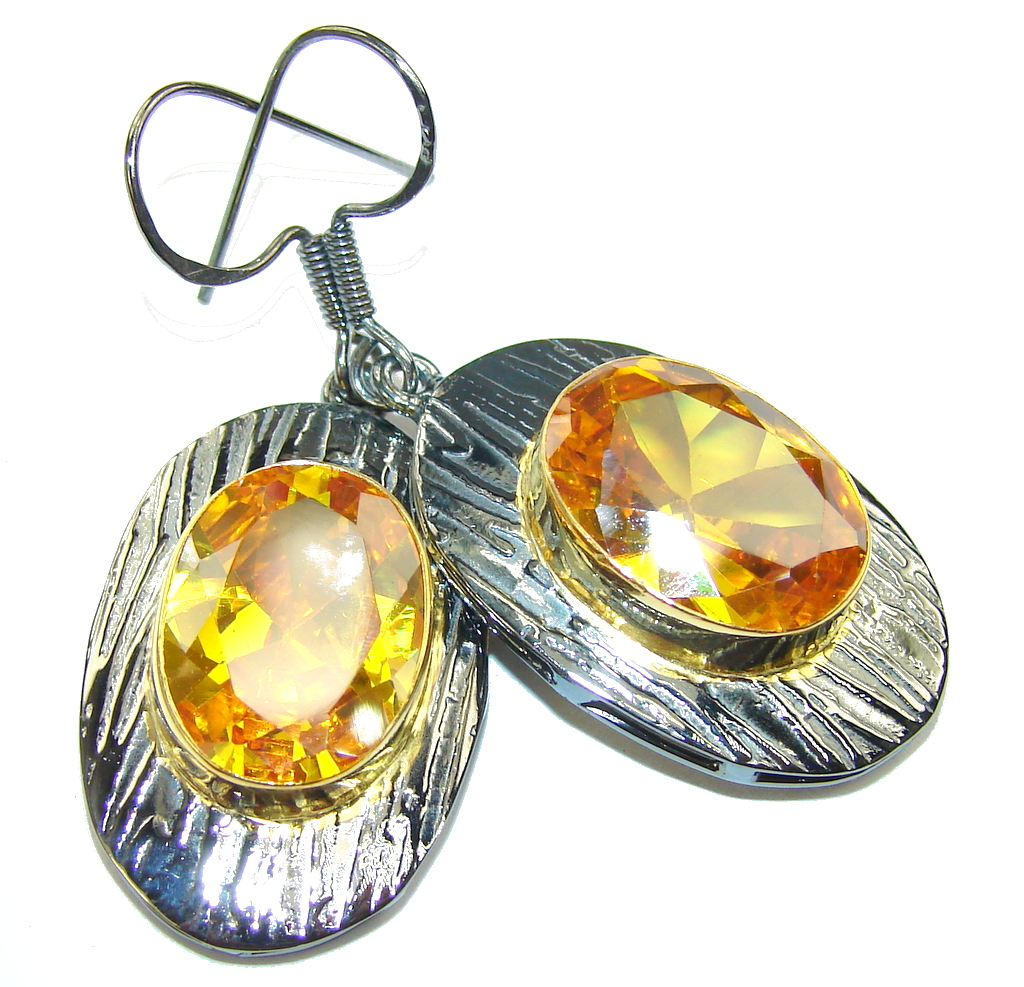 Amazing Golden Quartz, Gold Plated, Rhodium Plated Sterling Silver Earrings