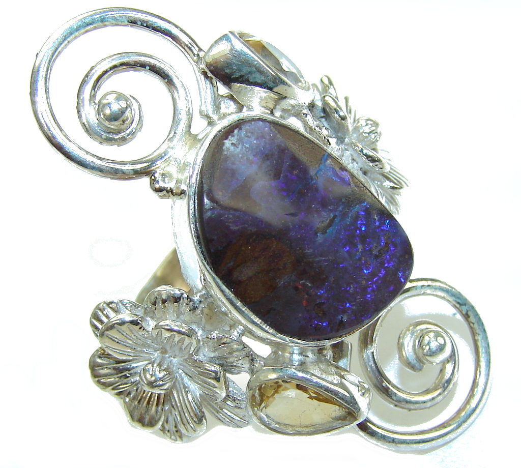 Big! Classic Beauty Boulder Opal & Citrine Sterling Silver Ring s. 9