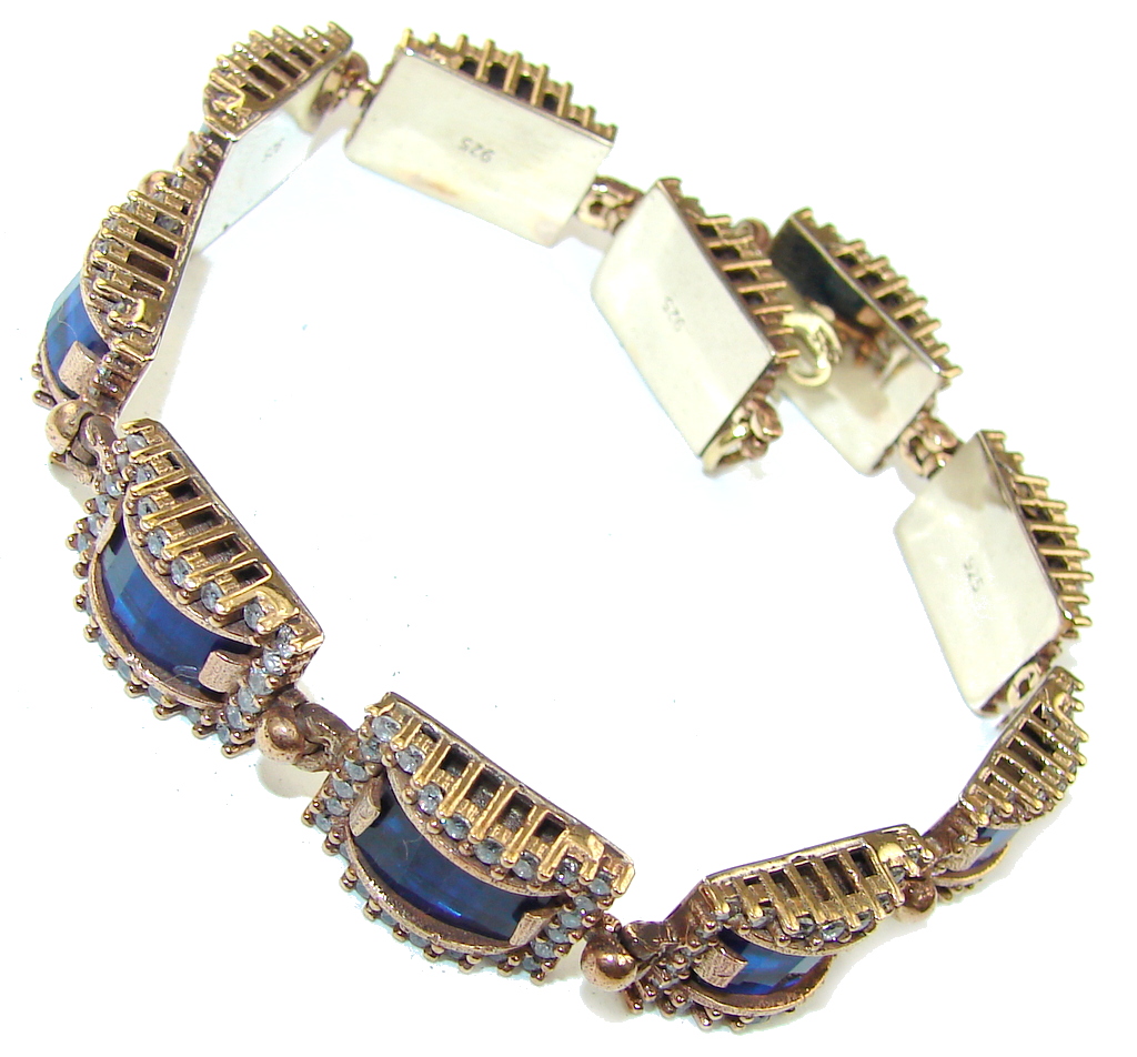 Victorian Style Sapphire Quartz & White Topaz Sterling Silver Bracelet