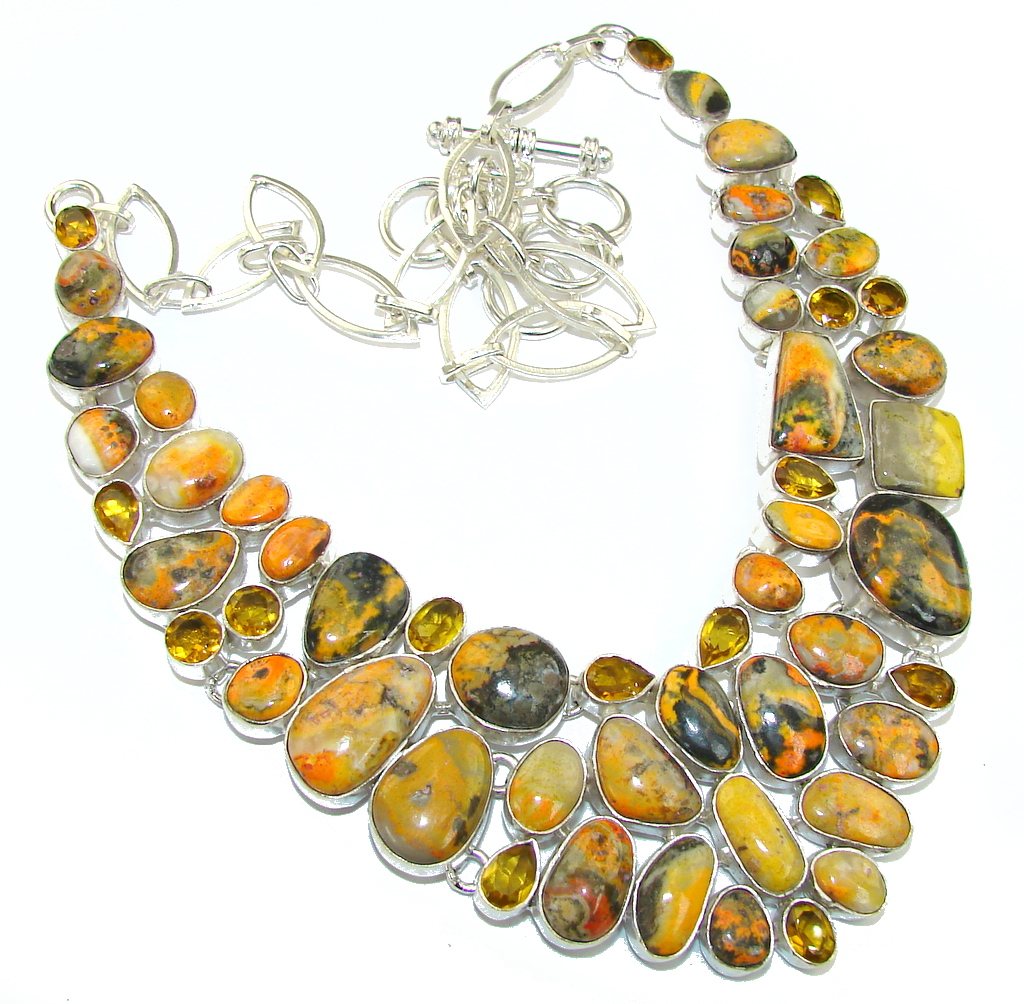 SunRise Joy!! Yellow Bumble Bee Jasper & Citrine Sterling Silver Necklace