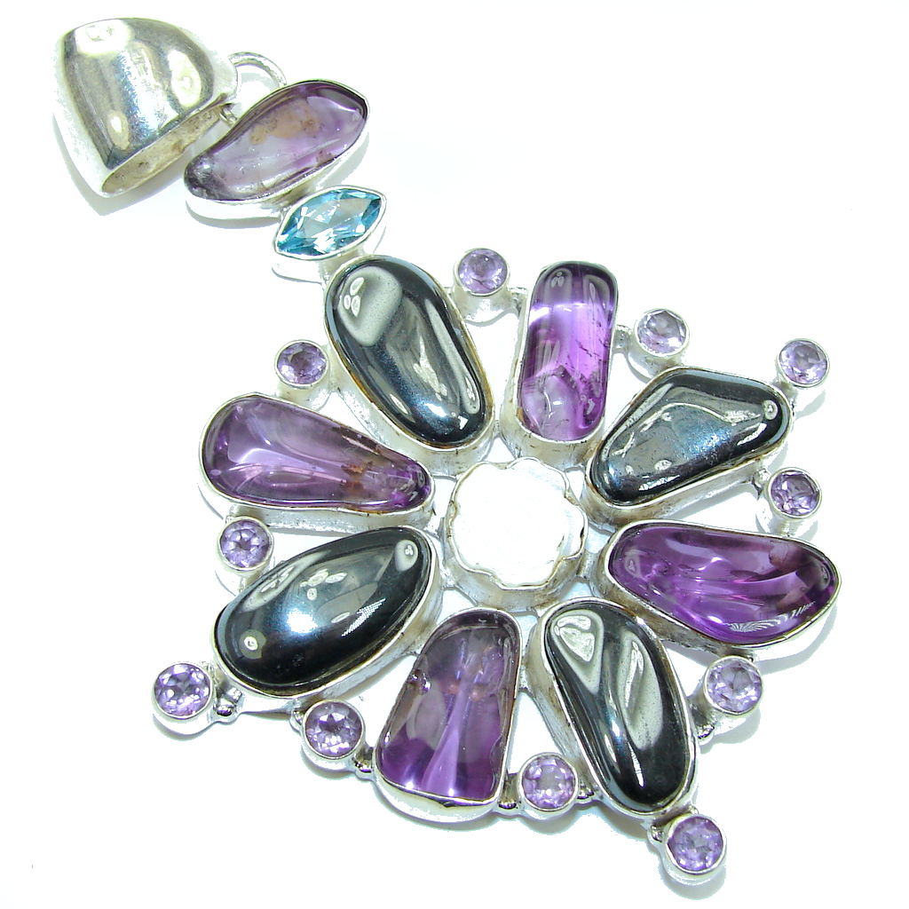 Large!! Magnificent Flower Hematite sterling Silver Pendant