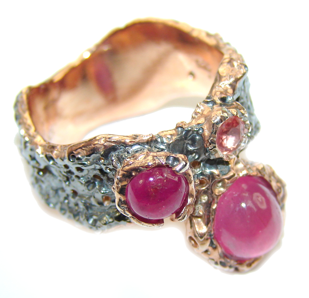 Perfect Pink Ruby, Rose Gold Plated, Rhodium Plated Sterling Silver Ring s. 7 1/4