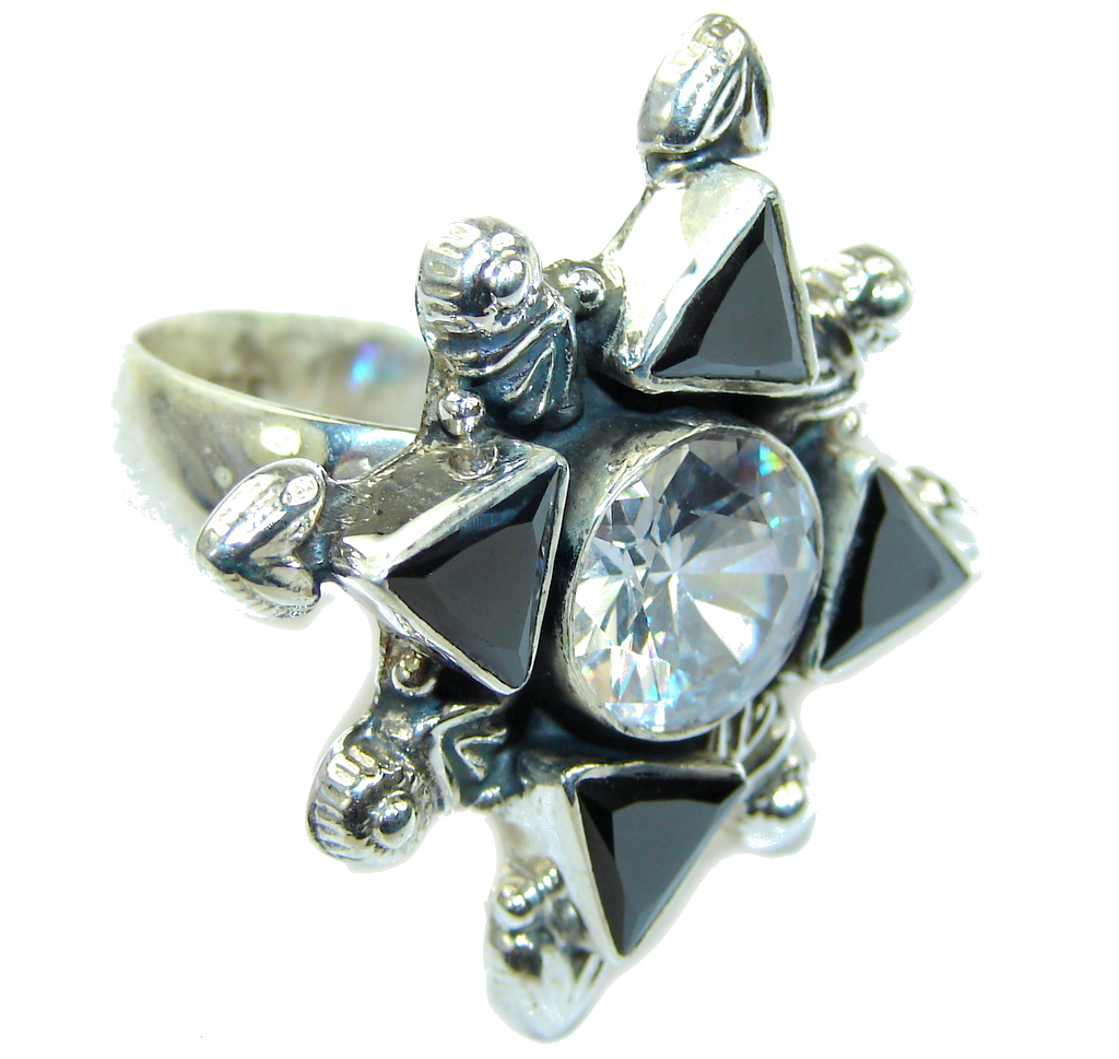 Big! Secret Beauty! White Topaz & Hematite Sterling Silver Ring s. 11