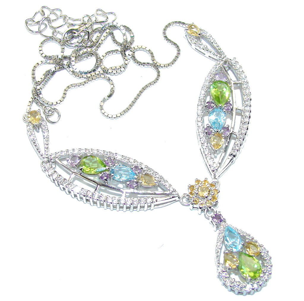 Genuine! AAA Citrine & Swiss Blue Topaz & Peridot & White Topaz Sterling Silver Necklace