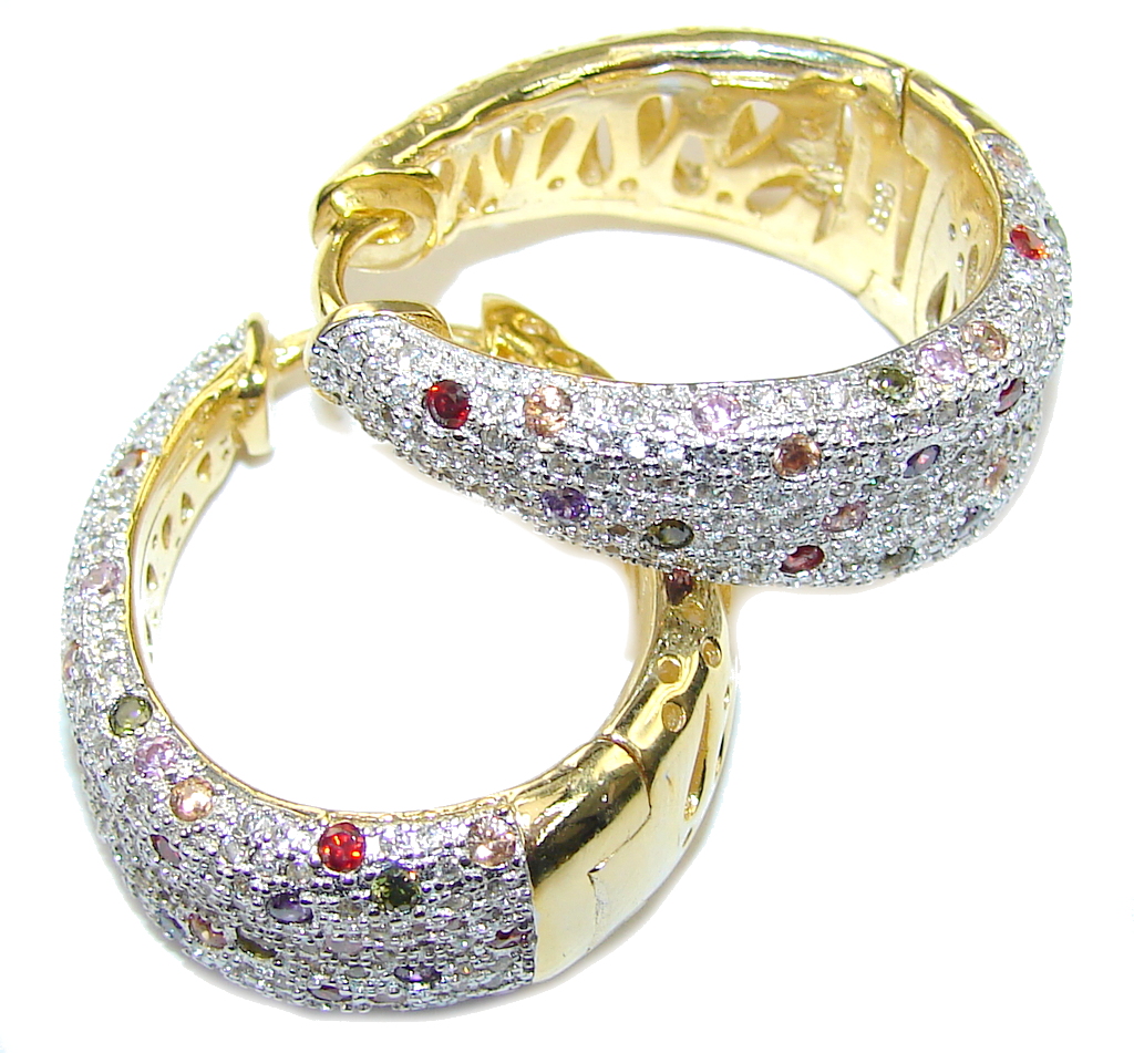 Beautiful! AAA White Topaz & Multigem, Gold Plated Sterling Silver earrings