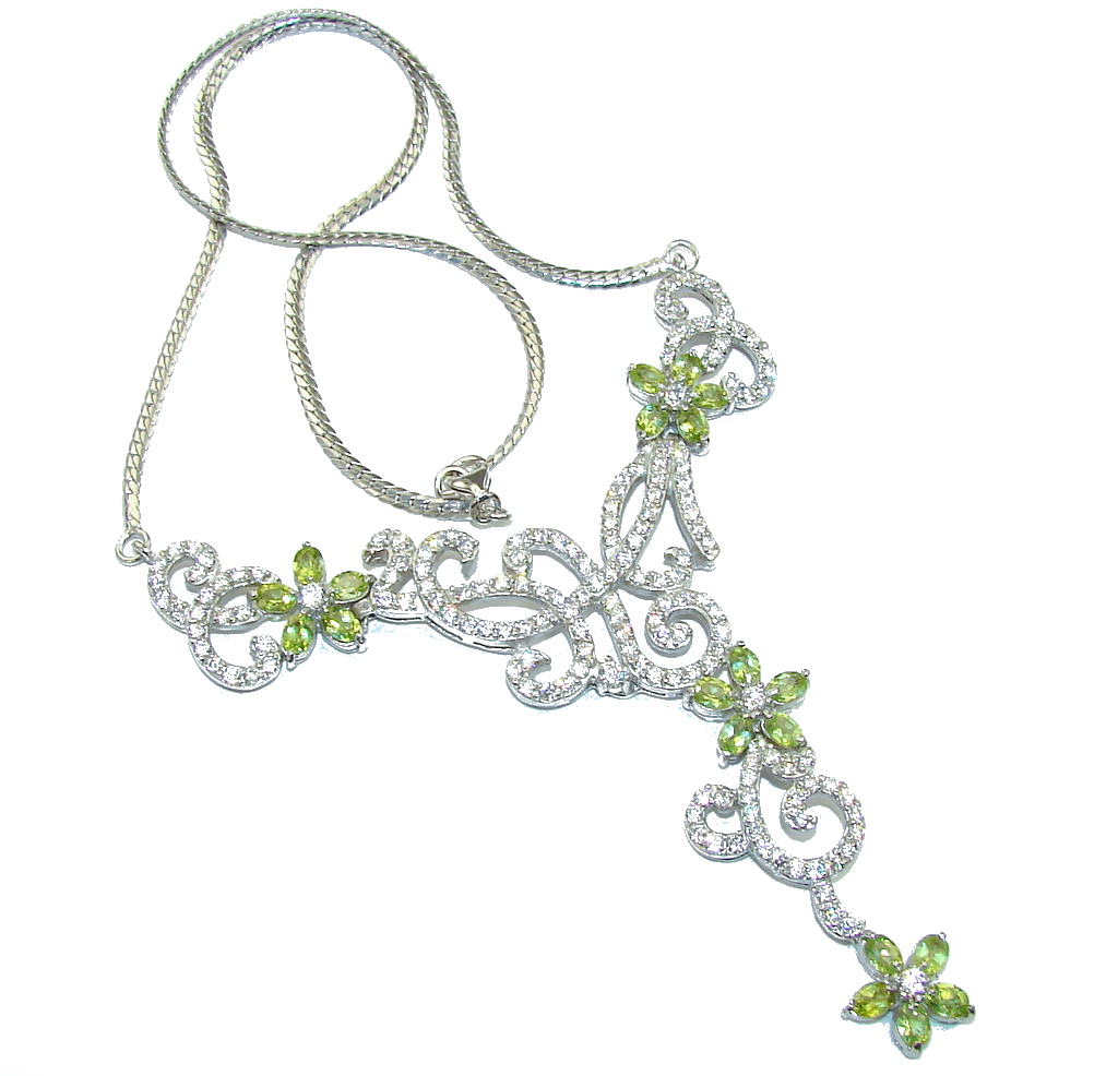 Genuine AAA Green Peridot & White Topaz Sterling Silver necklace