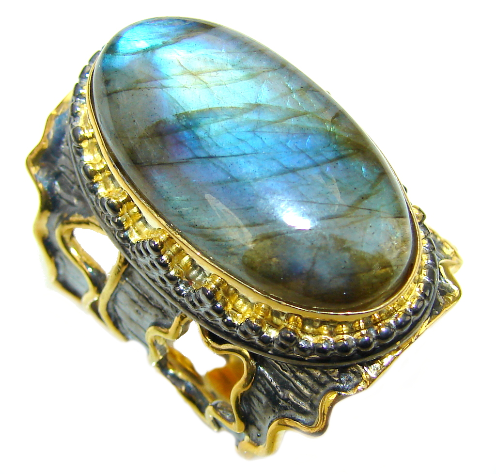 Just Perfect!! AAA Labradorite, Rhodiium Plated, Gold Plated Sterling Silver Ring s. 7 1/4