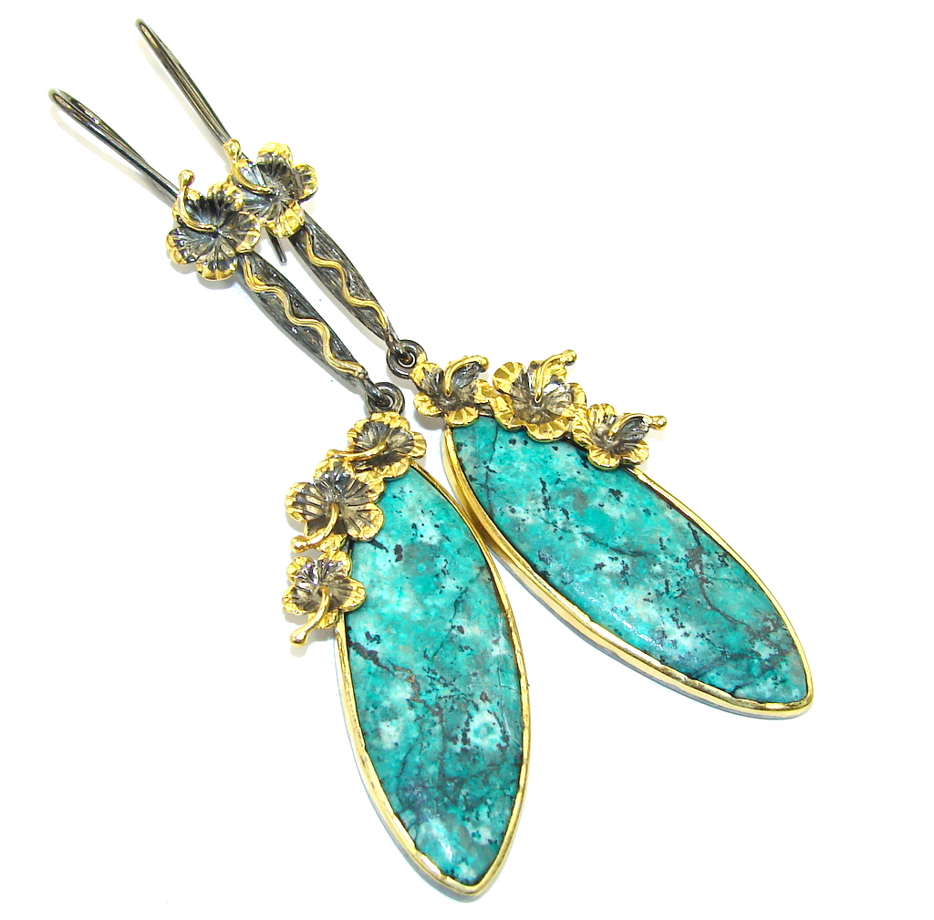 New Design! AAA Blue Turquoise, Gold Plated, Rhodium Plated Sterling Silver earrings / Long