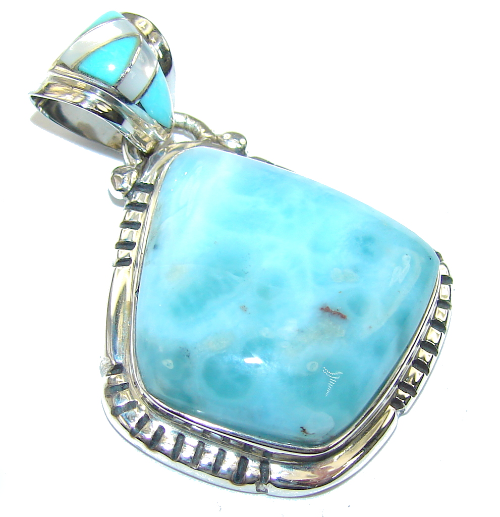Beautiful AAA Blue Larimar Blister Pearl Sterling Silver Pendant