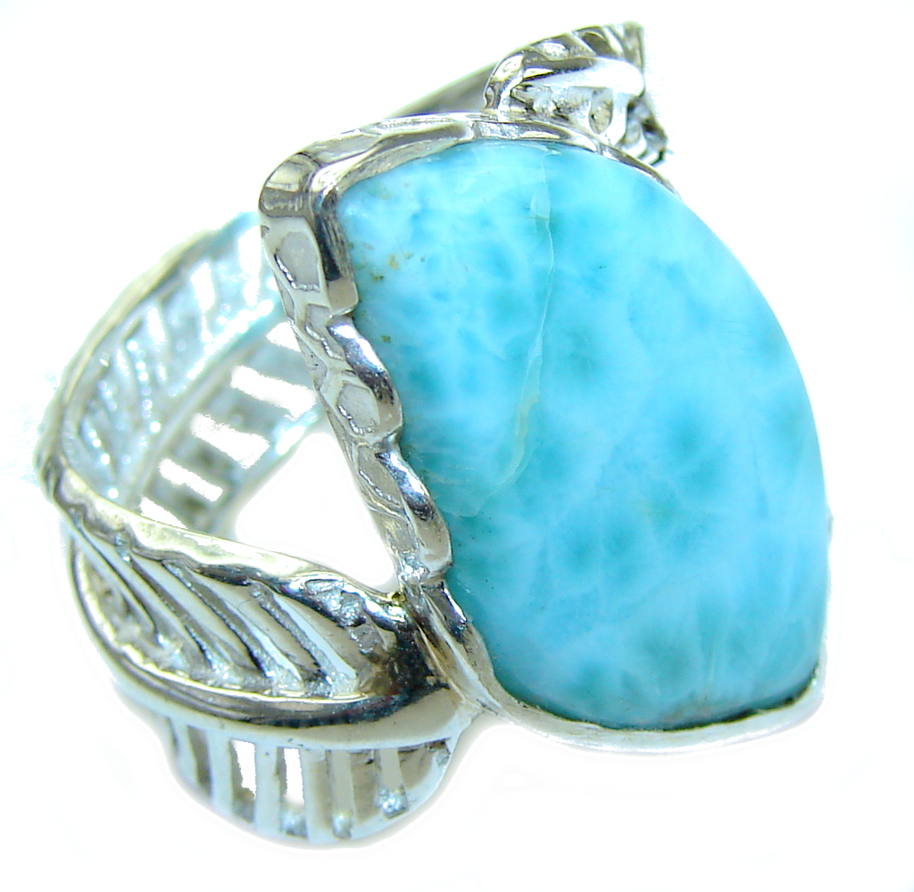 AAA Blue Larimar Sterling Silver Ring s. 6 1/4- adjustable