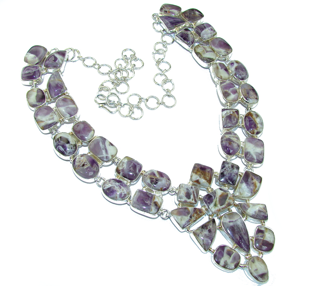 Genuine Untreated African Purple Amethyst Sterling Silver Necklace