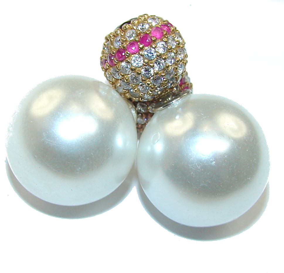 Fresh Water Pearl Ruby Reversible Sterling Silver earrings
