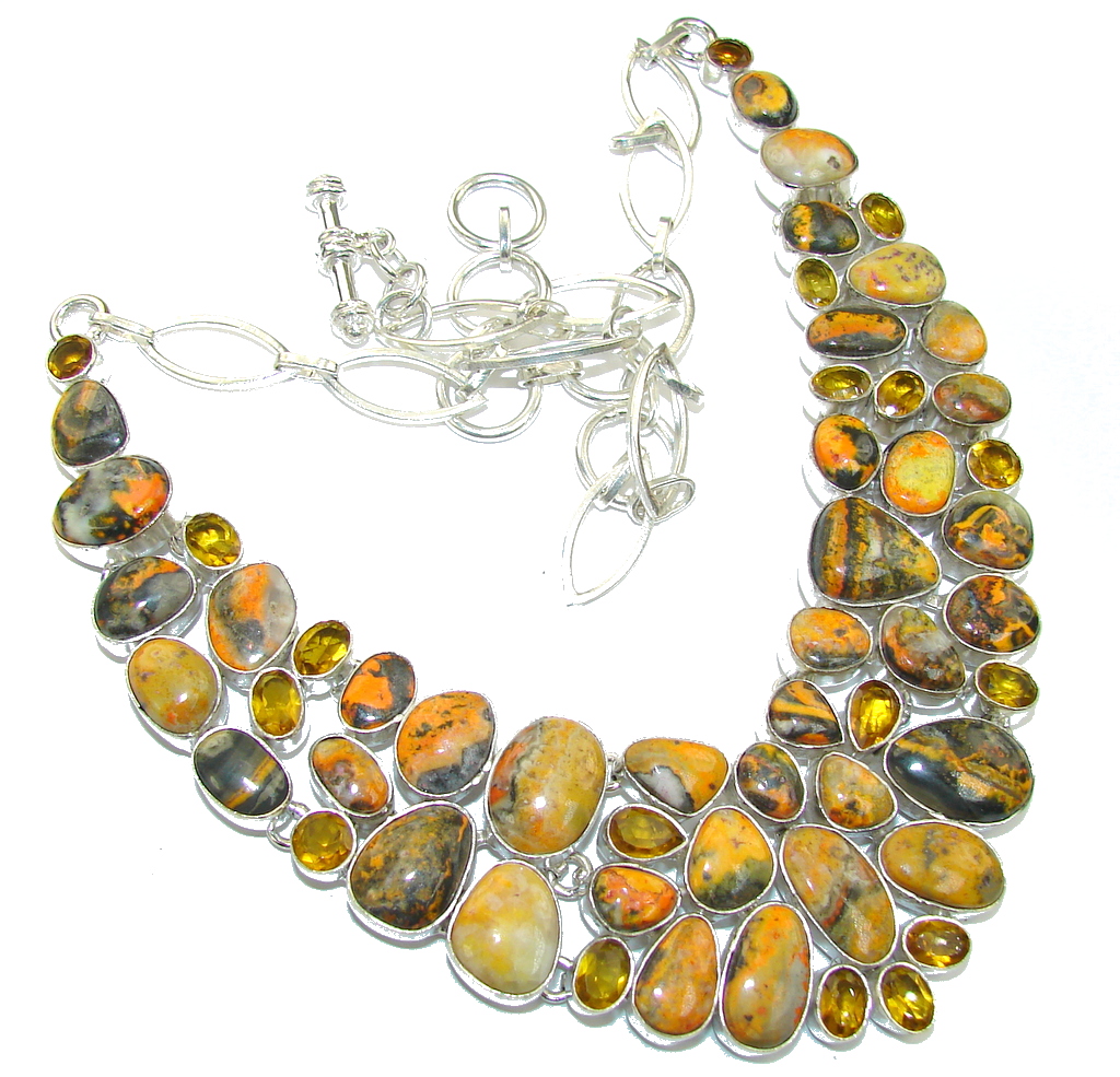 SunRise Joy AAA Yellow Bumble Bee Jasper & Citrine Sterling Silver Necklace
