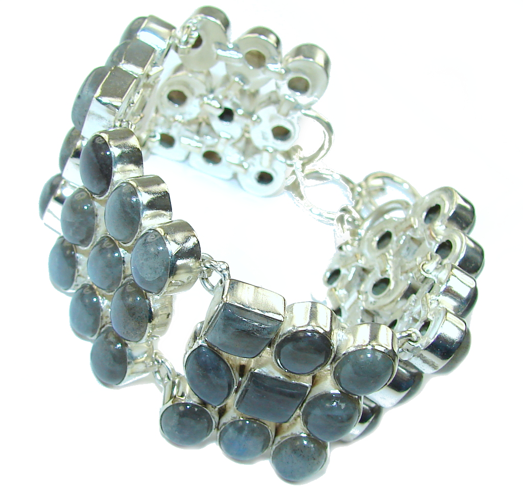 Stunning AAA Genuine Fire Labradorite Sterling Silver Bracelet
