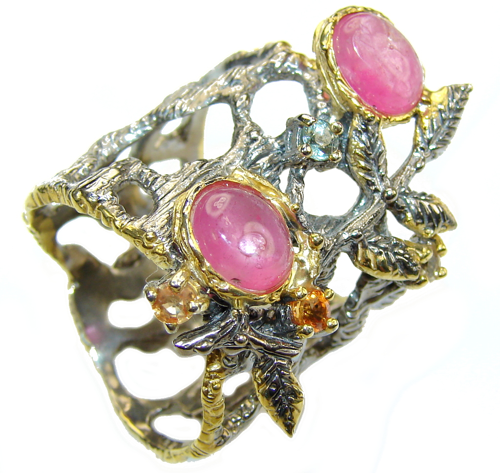 Never Apart Ruby Sapphire Gold Plated Rhodium Plated Sterling Silver Ring s. 9 1/2