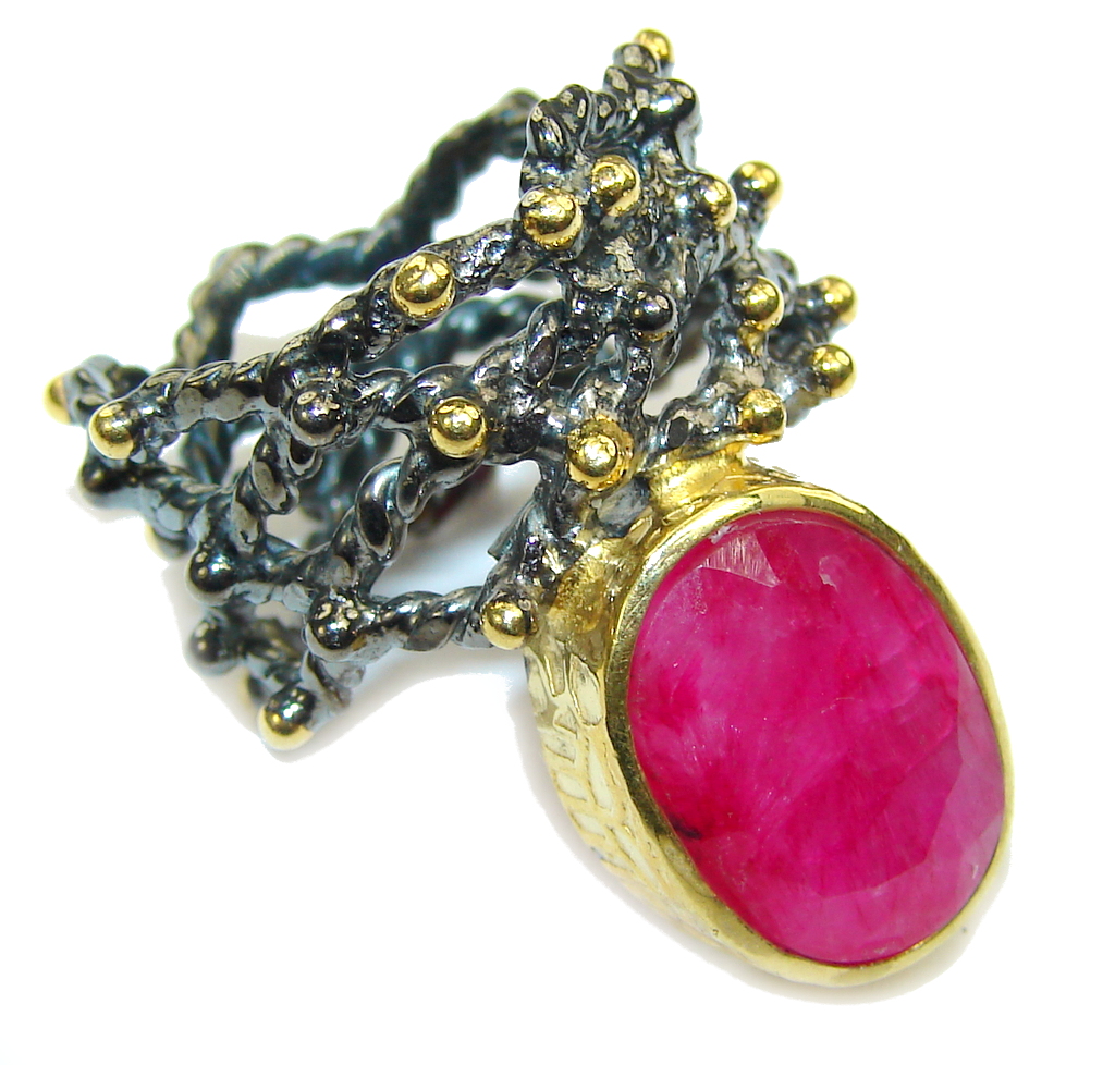 Gorgeous Pink Ruby, Gold Plated, Rhodium Plated Sterling Silver Ring s. 7