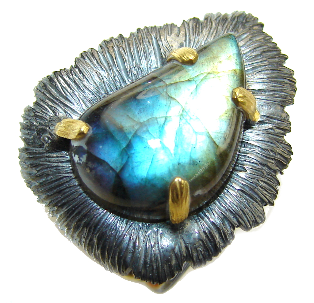 Just Perfect AAA Labradorite, Rhodiium Plated, Gold Plated Sterling Silver Ring s. 6 3/4