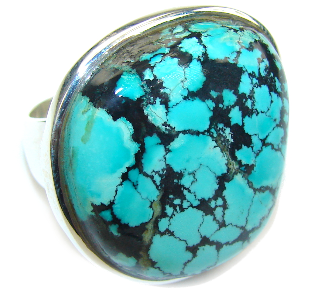 Big Natural Blue Turquoise Sterling Silver Ring s. 10