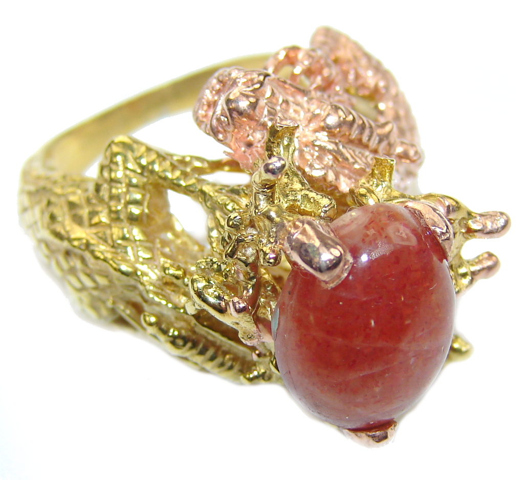 Two Dragons! Stylish Golden Calcite,Two Tones Sterling Silver ring s. 8 1/2